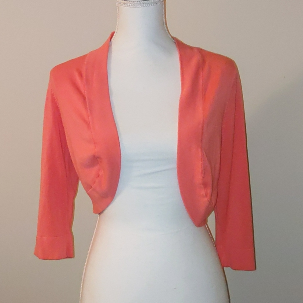 Jessica H Coral Pink Cropped Shrug Sweater Sz M